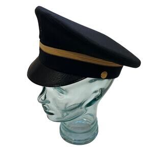 Vintage Bancroft Military Cap, Black, Gold, Size 6 7/8